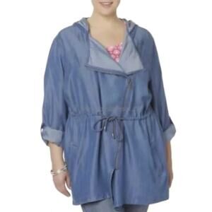 Simply Emma Plus Denim Tencel Full Zip Hooded Utility Jacket Women's Size 3X
